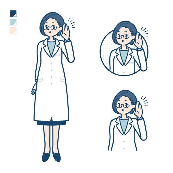 A woman doctor in a lab coat with Listening images.It's vector art so it's easy to edit.