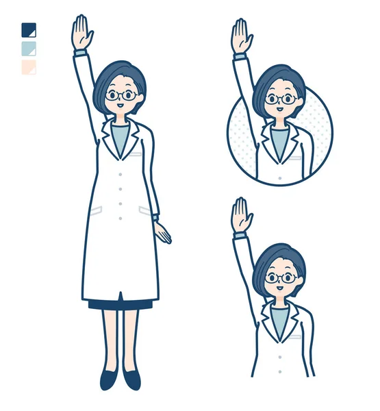 Woman Doctor Lab Coat Raise Hand Images Vector Art Easy — стоковый вектор