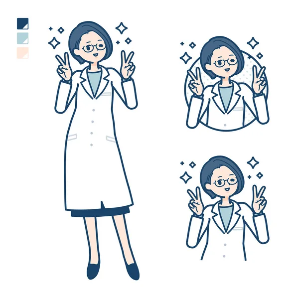 A woman doctor in a lab coat with Peace sign images.It's vector art so it's easy to edit.