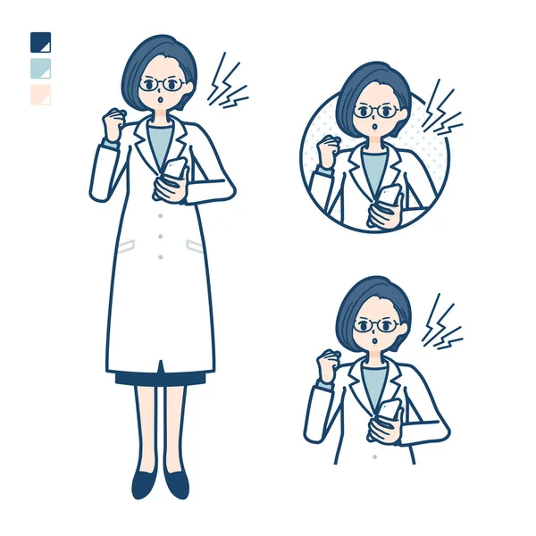 Woman Doctor Lab Coat Holding Smartphone Anger Images Vector Art — стоковый вектор