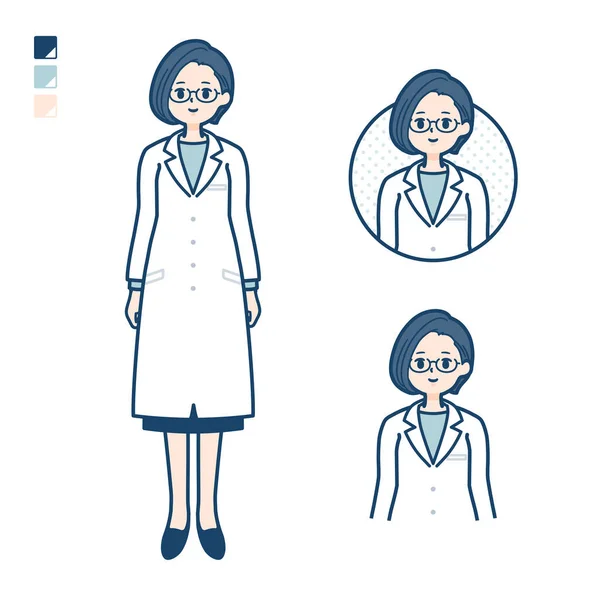 Woman Doctor Lab Coat Smiling Images Vector Art Easy Edit —  Vetores de Stock