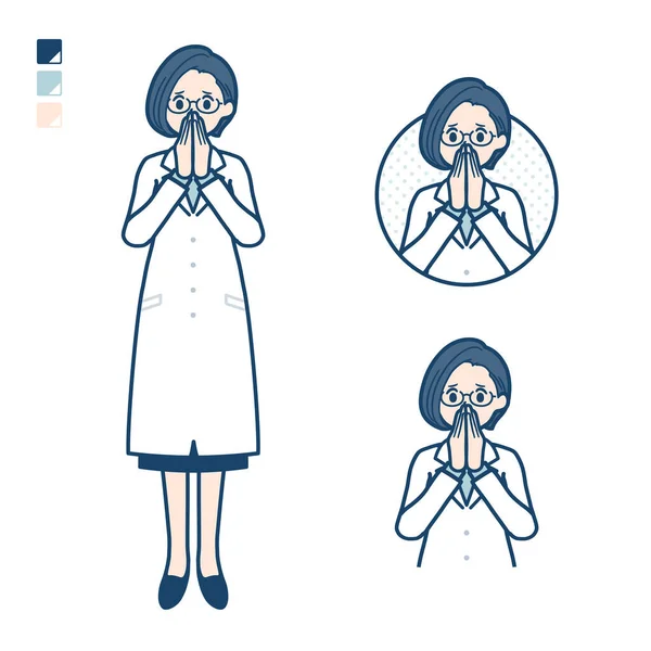 A woman doctor in a lab coat with Surprised and uneasy images.It's vector art so it's easy to edit.