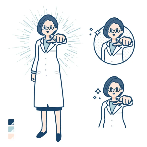 Woman Doctor Lab Coat Pointing Front Images Vector Art Easy — Stock Vector