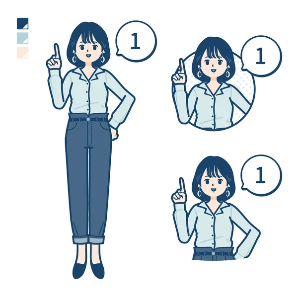 Young Woman Open Collared Shirt Counting Images Vector Art Easy — Image vectorielle