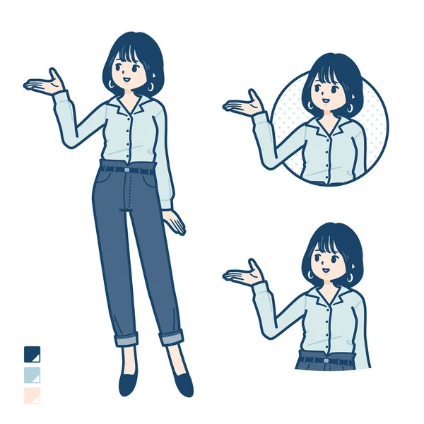 Young Woman Open Collared Shirt Explanation Images Vector Art Easy — Stockvektor