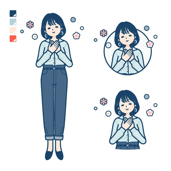 Young Woman Open Collared Shirt Rest Images Vector Art Easy — Vetor de Stock