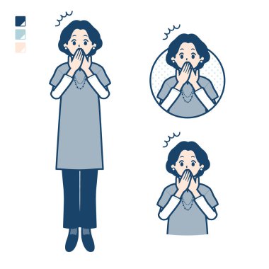 Şaşırmış görüntüler taşıyan orta yaşlı bir kadın. Bu vektör sanatı, yani montajlaması kolay..