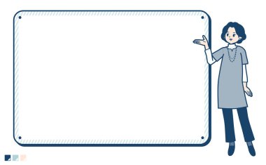 Çerçeve rehber resimli orta yaşlı bir kadın. Bu vektör sanatı, bu yüzden düzenlemek kolay..