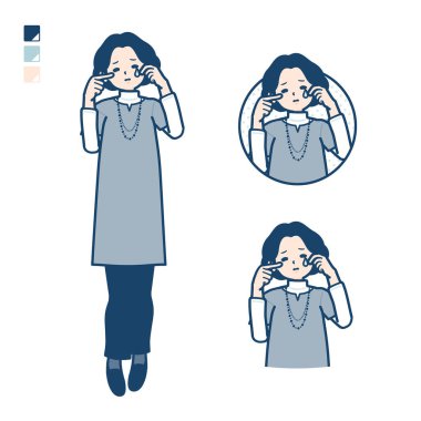 Orta yaşlı bir kadın ve ağlama imgeleri. Bu vektör sanatı, yani montajlaması kolay..