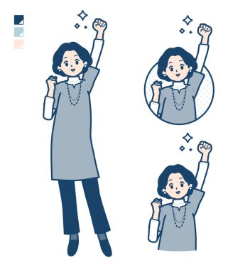 Yumruk pompası görüntüsü olan orta yaşlı bir kadın. Bu vektör sanatı, yani montajlaması kolay..