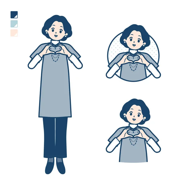 中年妇女穿着紧身衣 用手绘心形符号 这是矢量艺术 所以很容易编辑 — 图库矢量图片
