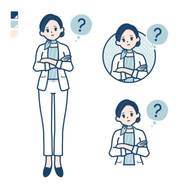 Soru resimli güzellik danışmanı kadın. Vektör sanatı olduğu için düzenlemesi kolay..