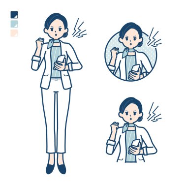 Elinde akıllı telefon ve öfke görüntüsü olan bir güzellik danışmanı. Vektör sanatı olduğu için düzenlemesi kolay..