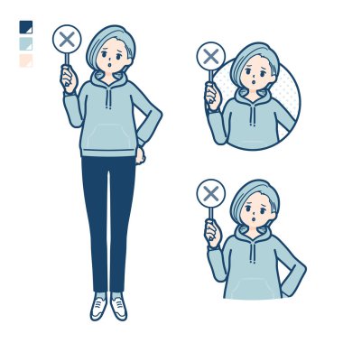 Kapüşonlu genç bir kadın çapraz panel görüntüsü koydu. Bu vektör sanatı, yani düzenlemek kolay..