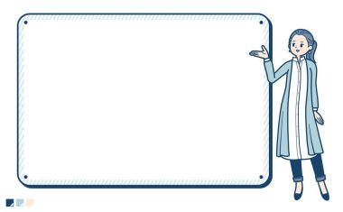 Çerçeve rehber resimli uzun tişörtlü bir kadın. Vektör sanatı olduğu için düzenlemesi kolay..