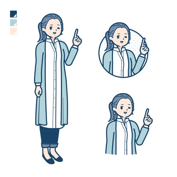 Une Femme Dans Une Chemise Longue Avec Des Images Signe — Image vectorielle