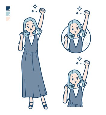 Yumruk pompası görüntüsü olan kolsuz bir elbise giyen genç bir kadın. Bu vektör sanatı, bu yüzden düzenlemek kolay..