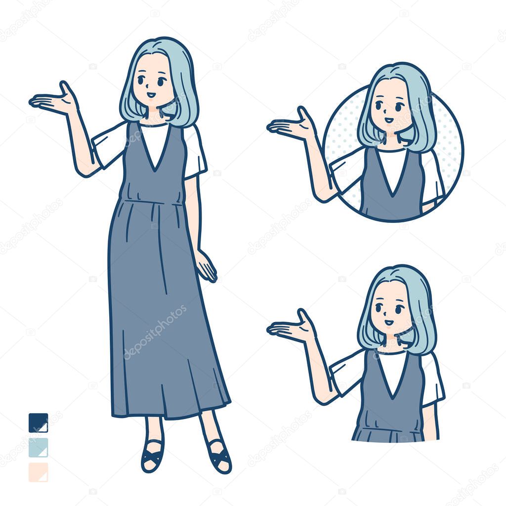 A young woman in a sleeveless dress with Explanation images.It's vector art so it's easy to edit.