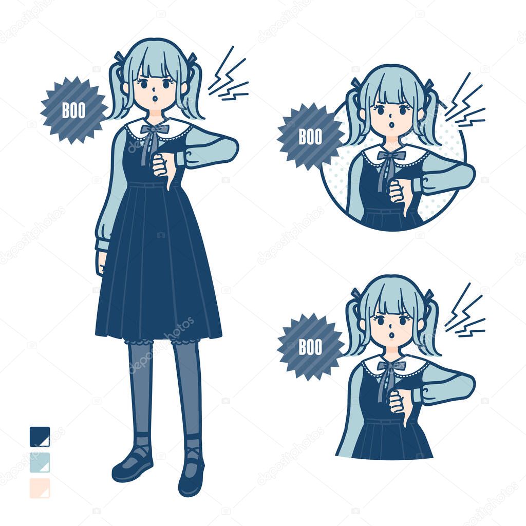 A young woman in gothic lolita costume with Booing images.It's vector art so it's easy to edit.