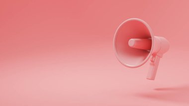 3DCG 'de çizilmiş bir megafonun tasviri. Çaprazdan alınmış. Pembe renk.