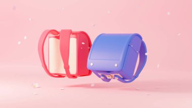 3B illüstrasyondan oluşan okul çantası resmi.