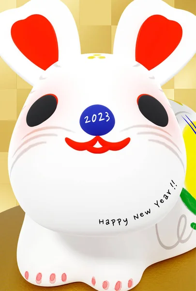 2023 New Year Card Design Rabbit Paper Work — Zdjęcie stockowe