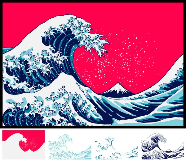 Katsushika Hokusai Kanagawa Okinami Ura görüntüsü. Düzenlemesi kolay vektör verisidir..