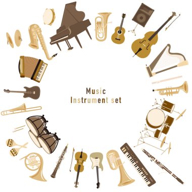 Orkestra ve rock müzik aleti çizimleri. Radyasyon çizgisi. Düzenlemesi kolay vektör verisidir..