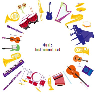 Orkestra ve rock müzik aleti çizimleri. Radyasyon çizgisi. Düzenlemesi kolay vektör verisidir..