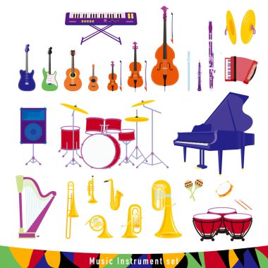 Orkestra ve rock müzik aleti çizimi. Düzenlemesi kolay vektör verisidir..