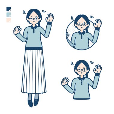 Gözlüklü genç bir kadın, paniğe kapılmış. Bu vektör sanatı, yani montajlaması kolay..