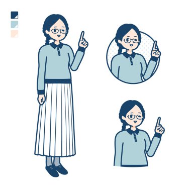 Elinde işaret eden el işareti olan genç bir kadın. Bu vektör sanatı, bu yüzden düzenlemek kolay..