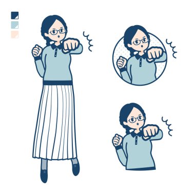 Önünde Punch olan genç bir kadın. Bu vektör sanatı, yani montajlaması kolay..