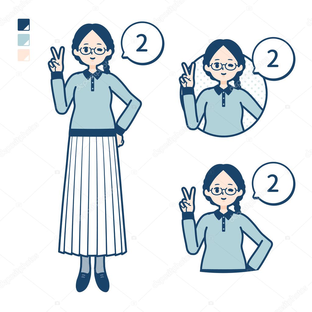 A young woman with glasses with Counting as 2 images.It's vector art so it's easy to edit.