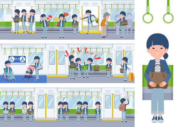 Набор женщин в естественном стиле на train.It 's векторное искусство так легко редактировать.