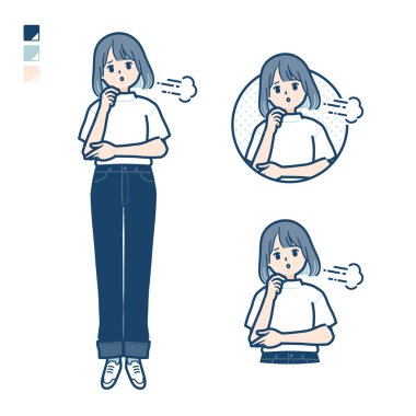 A young woman in a T-shirt with Sighing images.It's vector art so it's easy to edit.