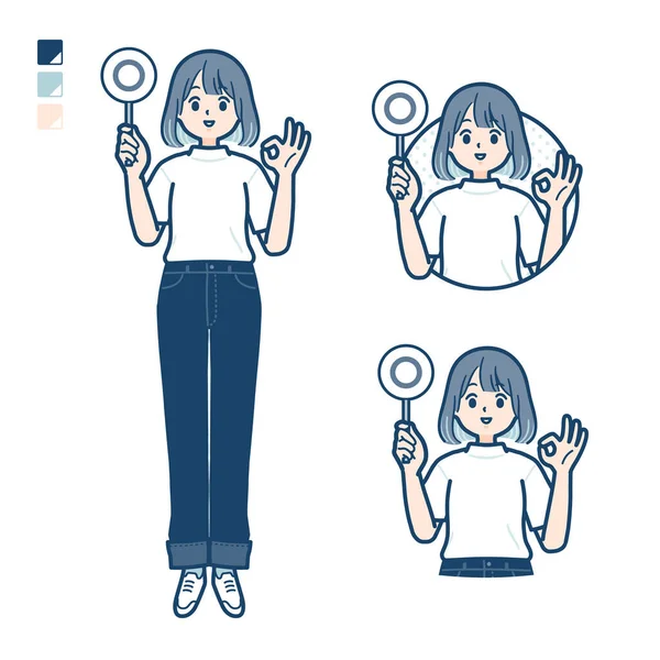 Young Woman Shirt Put Out Circle Panel Images Vector Art — 스톡 벡터