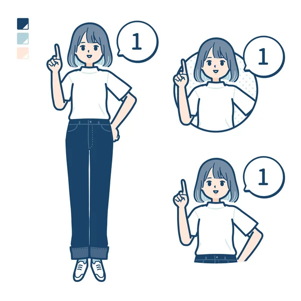 Young Woman Shirt Counting Images Vector Art Easy Edit — Stock vektor