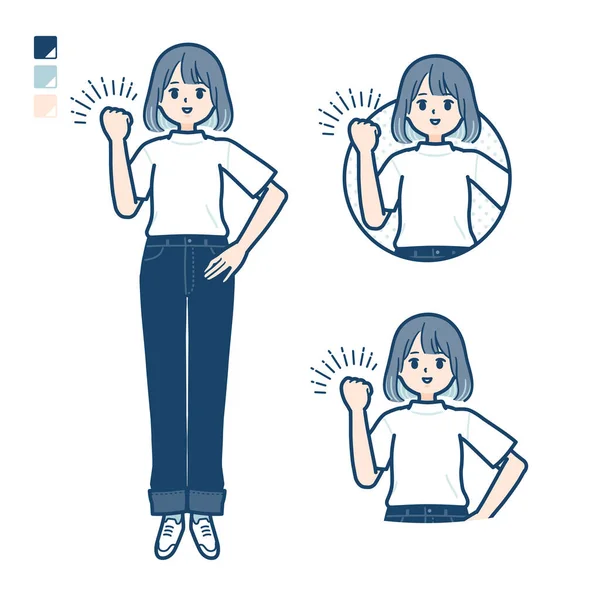 Young Woman Shirt Fist Pump Images Vector Art Easy Edit — Stock vektor