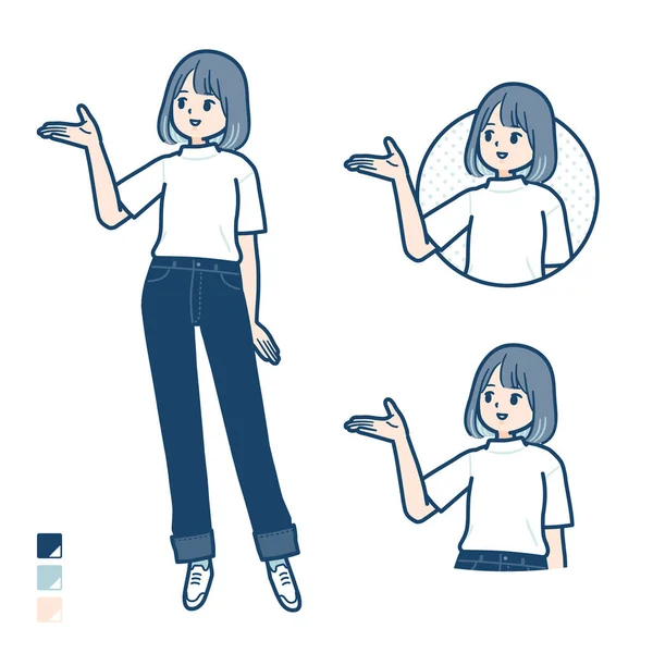 Young Woman Shirt Explanation Images Vector Art Easy Edit — ストックベクタ