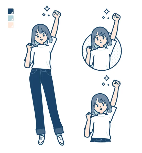 Young Woman Shirt Fist Pump Images Vector Art Easy Edit — Image vectorielle