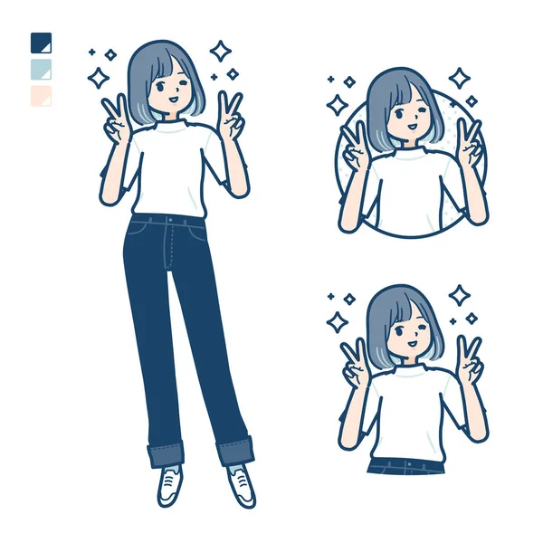 Young Woman Shirt Peace Sign Images Vector Art Easy Edit — Stock vektor