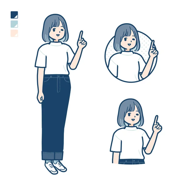 Young Woman Shirt Pointing Hand Sign Images Vector Art Easy — Stock vektor
