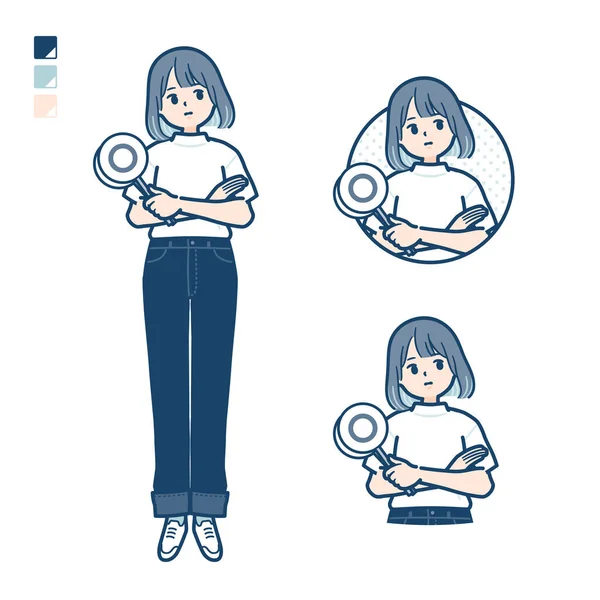 Young Woman Shirt Think Answer Images Vector Art Easy Edit — 图库矢量图片