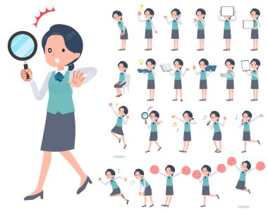 A set of Clerk woman with digital equipment such as smartphones.It's vector art so easy to edit.