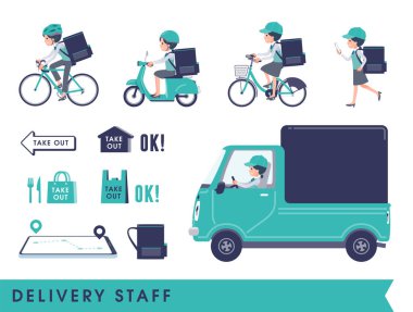 A set of Clerk woman doing delivery.It's vector art so easy to edit.