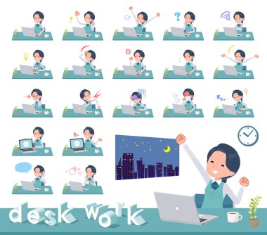 A set of Clerk woman on desk work.It's vector art so easy to edit.