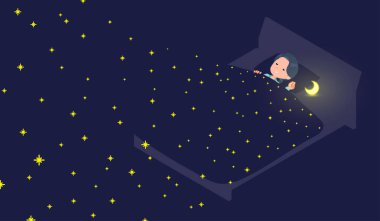 A set of Clerk woman Sleeping in the starry sky.It's vector art so easy to edit.