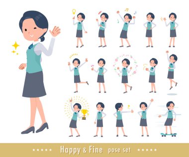 A set of Clerk woman in a cheerful pose.It's vector art so easy to edit.
