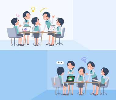 A set of Clerk woman having an intracerebral meeting.It's vector art so easy to edit.